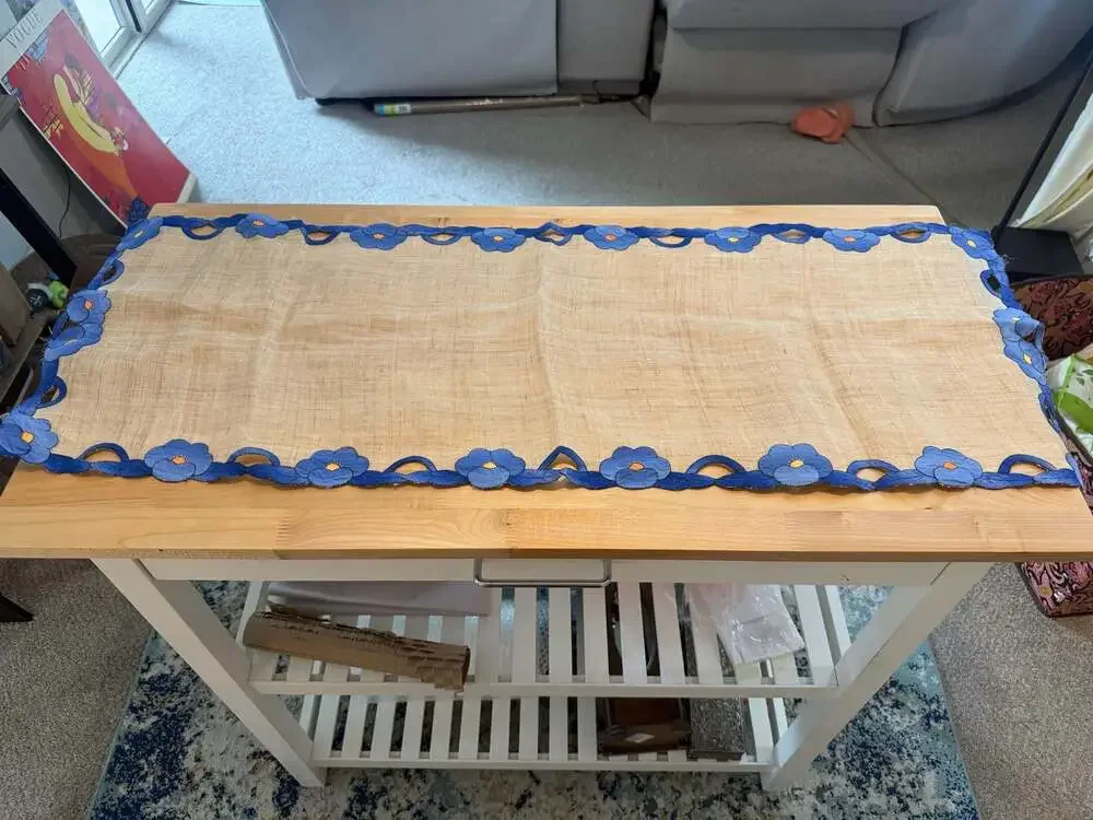 Vintage Hand-Embroidered Natural Linen Table Runner